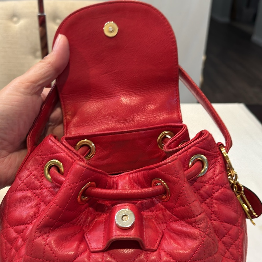 Dior Red Cannage Quilted Backpack/Bucket Handbag - Picture 10 of 17